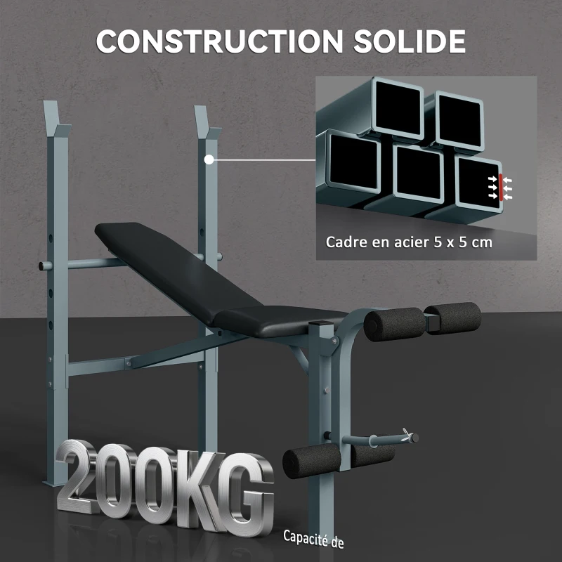 HOMCOM Banc de musculation Fitness banc d'haltérophilie entrainement complet dossier réglable curler