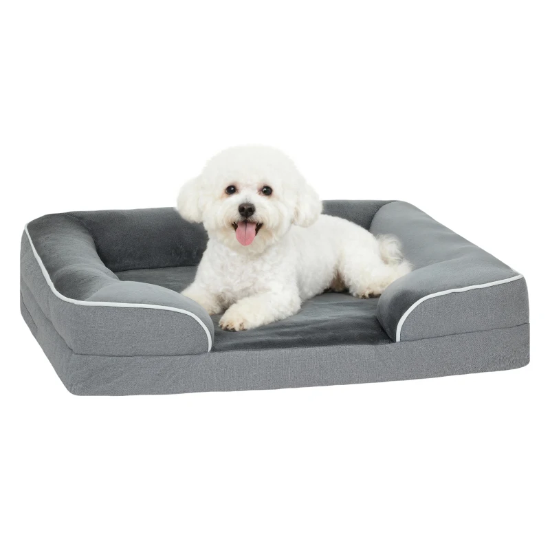 PawHut Dog Sofa Bed, Washable Pet Bed with Removable Cover and Non-Slip Bottom for Cats and Small Dogs, Grey