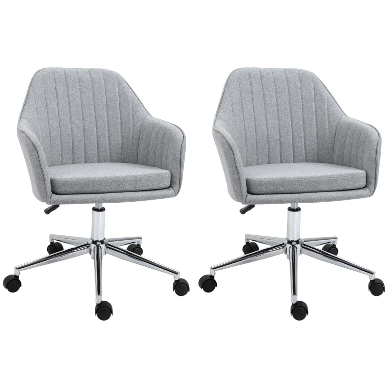 Vinsetto Lot de 2 chaises de bureau contemporain dossier accoudoirs striés hauteur réglable pivotant 360° piètement chromé
