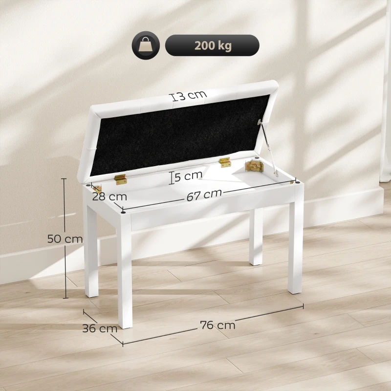 HOMCOM Taburete de Piano Banco de Teclado con Espacio de Almacenamiento Bajo del Asiento de Cuero Sintético 76x36x50 cm Blanco