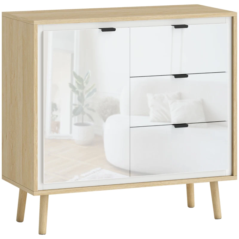 HOMCOM Buffet salon meuble de rangement armoire de cuisine placard à 2 portes 3 tiroirs et étagère réglable, 80x35x77cm, blanc