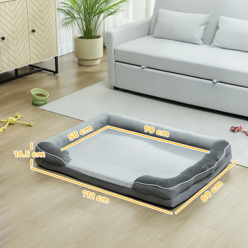 PawHut Dog Sofa Bed, Washable Pet Bed with Removable Cover and Non-Slip Bottom for Small, Medium and Large Dogs, Grey
