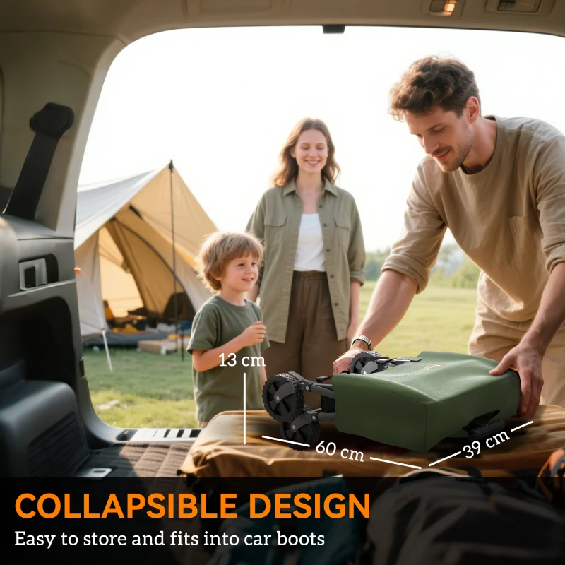 Outsunny 41L Festival Trolley on Wheels, Compact Garden Folding Trolley Cart, 60kg Heavy Duty Collapsible Foldable Wagon with Adjustable Handle and Carrying Bag for Beach, Camping, Festival, Green