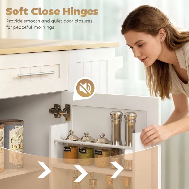 HOMCOM Mobilna wyspa kuchenna, rozszerzalny blat, drzwi szafki, szuflady, uchwyt na ręcznik, wózek kuchenny z MDF, biały