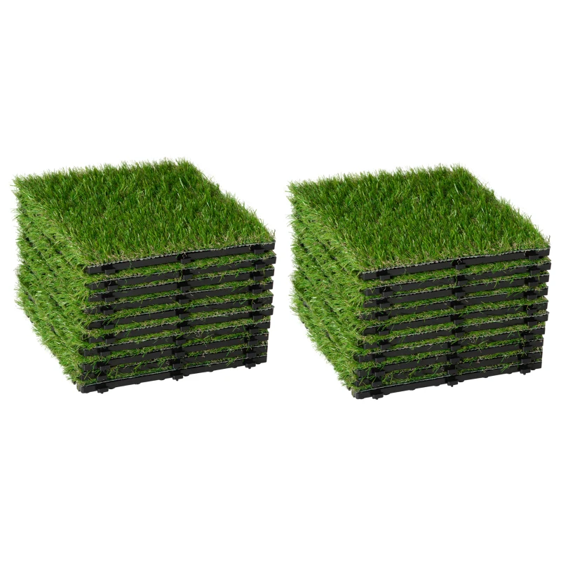 Outsunny Gazon synthétique Artificiel Set de 20 Dalles Carreaux 30 x 30 cm épaisseur Confort 3,5 cm à emboîter Vert