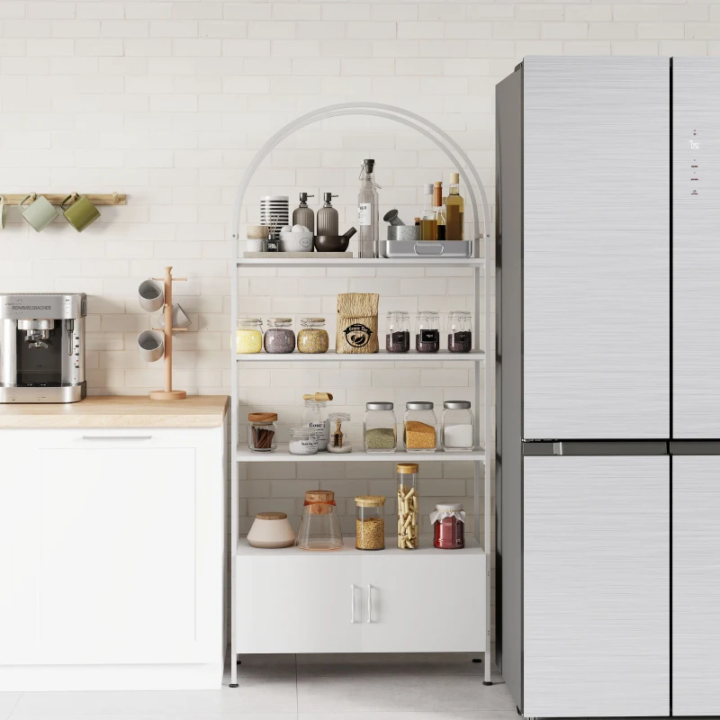 HOMCOM Estante de arrumação, estante arqueada de 4 níveis com armário de duas portas, 80 x 30 x 187 cm, branco