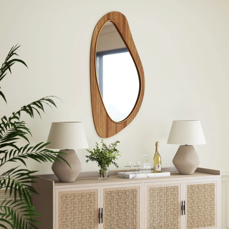 HOMCOM Oglindă de perete tip fereastră cu ramă din furnir de pin pentru dormitor și camera de zi, 91,5 x 45 x 3 cm, lemn natural