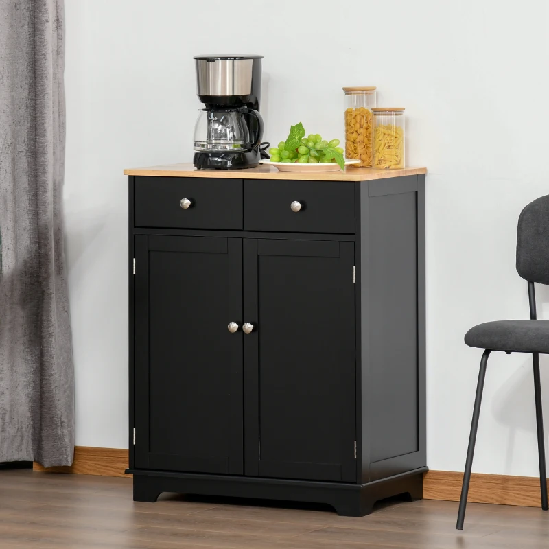 HOMCOM Meuble de rangement buffet salon avec placards, 2 tiroirs et étagères réglables, 68x40,3x85cm, noir et bois naturel