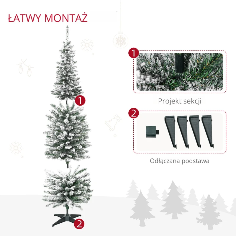 HOMCOM Sztuczna Choinka, 210 cm, z Ośnieżonymi Gałęziami PVC, Składana, z Metalową Podstawą, Zielony/Biały