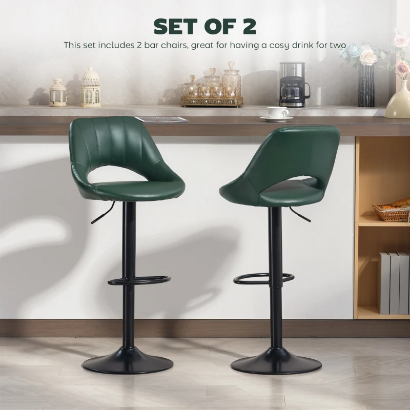 HOMCOM Set of Two Faux Leather Bar Stools - Dark Green