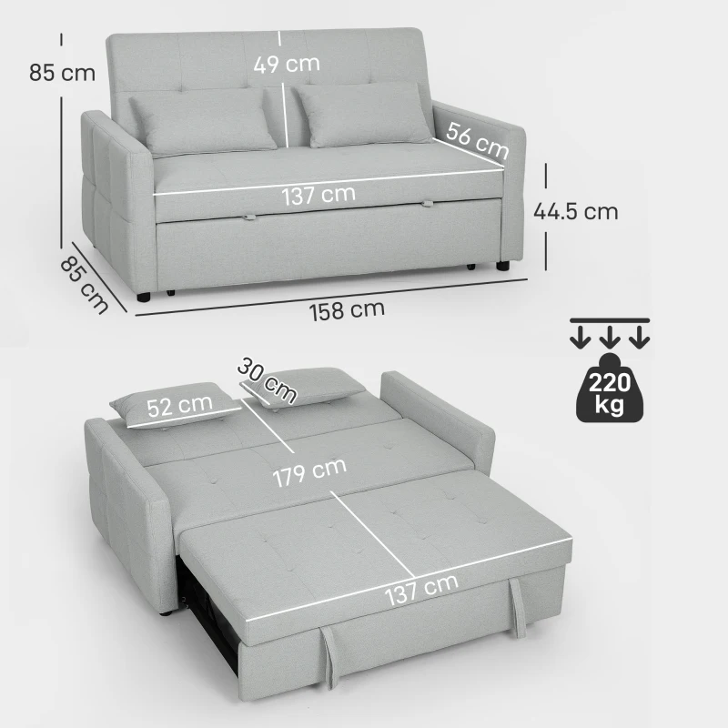 HOMCOM Three-Way Two-Seater Sofa Bed - Light Grey