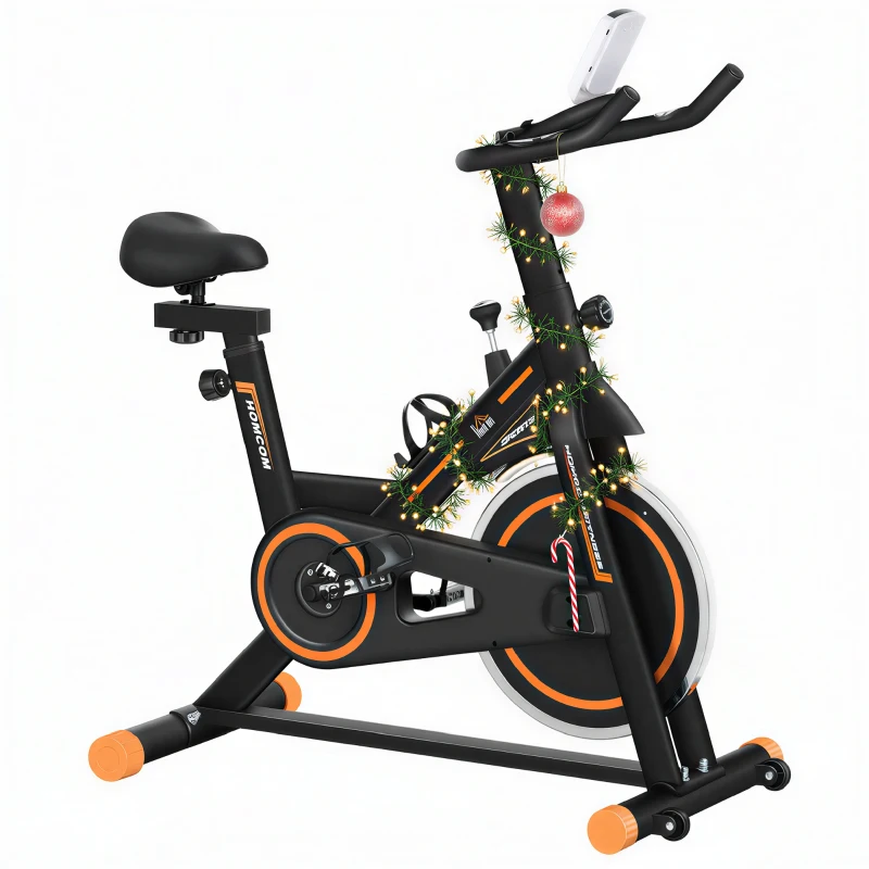 HOMCOM Exercise Bike, Indoor Cycling, with LCD Display, Heart Rate, Sensor - Black and Orange