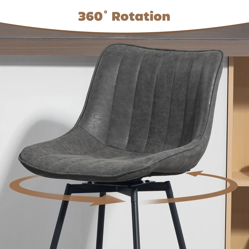 HOMCOM Set of 2 PU Leather Swivel Bar Stools - Grey