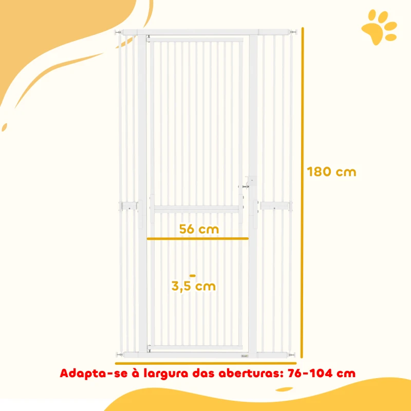 PawHut Barreira de Segurança para Cães e Gatos Extra Alta 180 cm Extensível 76-104 cm Separação 3,5 cm para Portas e Escadas Branco
