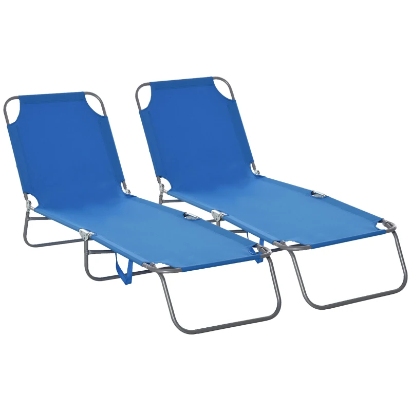 Outsunny Bain de Soleil transat Pliable Dossier réglable Multipositions métal et Polyester Bleu