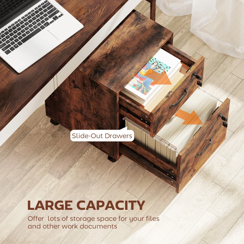HOMCOM Rolling File Cabinet with 2 Drawers, Mobile Filing Cabinet with Hanging File Folder for Letter Sized Documents, Rustic Brown