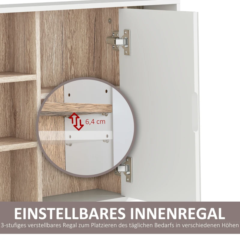 HOMCOM Spiegelschrank Badschrank Hängeschrank Badmöbel Wandschrank Mehrzweckschrank, Spanplatte+MDF, Weiß + Natur 60 x 14,5 x 49,4 cm