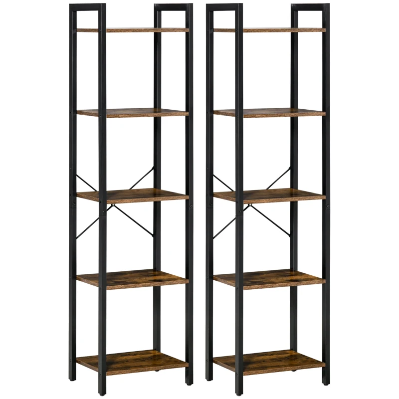 HOMCOM Lot de 2 étagères bibliothèque style industriel H154 cm 10 étagères acier noir en bois aspect bois vieilli