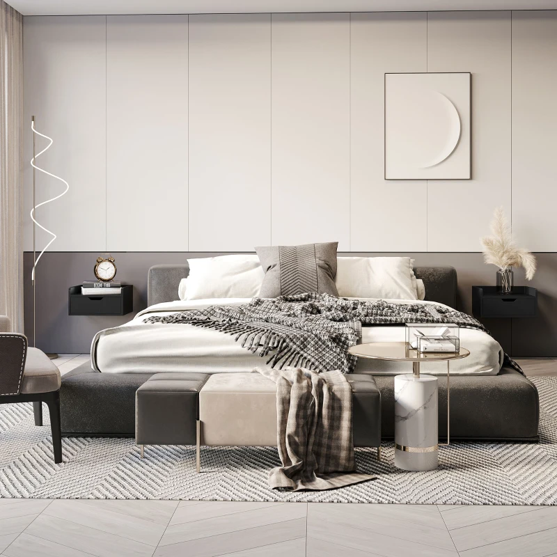 HOMCOM Lot de 2 tables de chevet murales tables de nuit suspendues tiroir plateau aspect bois dim. 40L x 30l x 19,5H cm