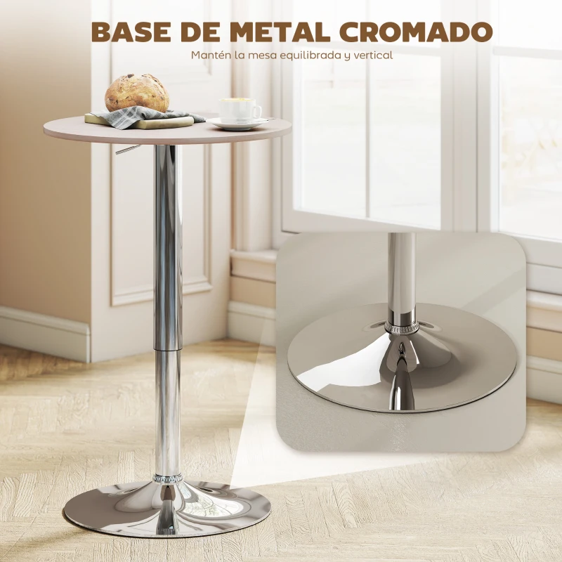 HOMCOM Mesa de Bar con Altura Ajustable Giratoria 360° Base Redonda Mesa Alta de Bar para Cocina Comedor Ø60x67-93 cm Natural