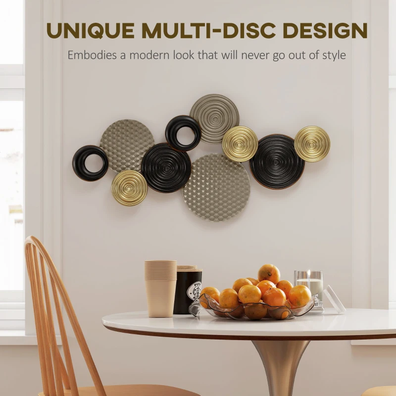 HOMCOM Metal Wall Art, Modern Hanging Wall Decor with Multi-Disc Design for Living Room Bedroom Dining Room
