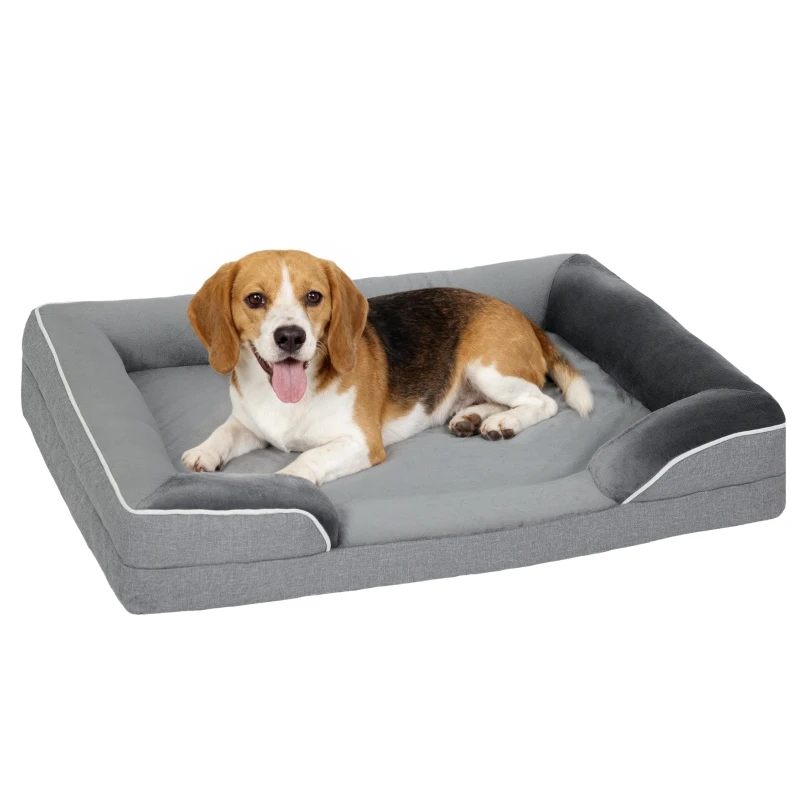 PawHut Dog Sofa Bed, Washable Pet Bed with Removable Cover and Non-Slip Bottom for Cats, Small and Medium Dogs, Grey