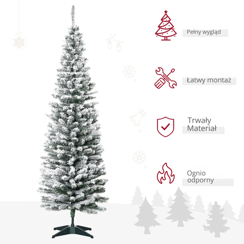 HOMCOM Sztuczna Choinka, 210 cm, z Ośnieżonymi Gałęziami PVC, Składana, z Metalową Podstawą, Zielony/Biały