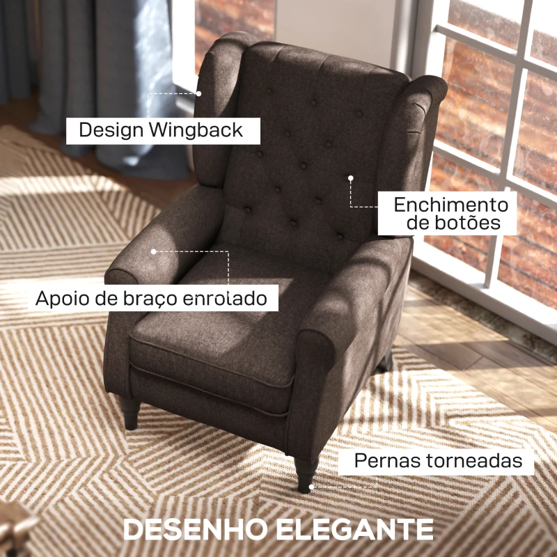 HOMCOM Poltrona de Sala de Estar Poltrona Moderna para Dormitório com Pés de Madeira Poltrona Individual 74x86x102 cm Marrom