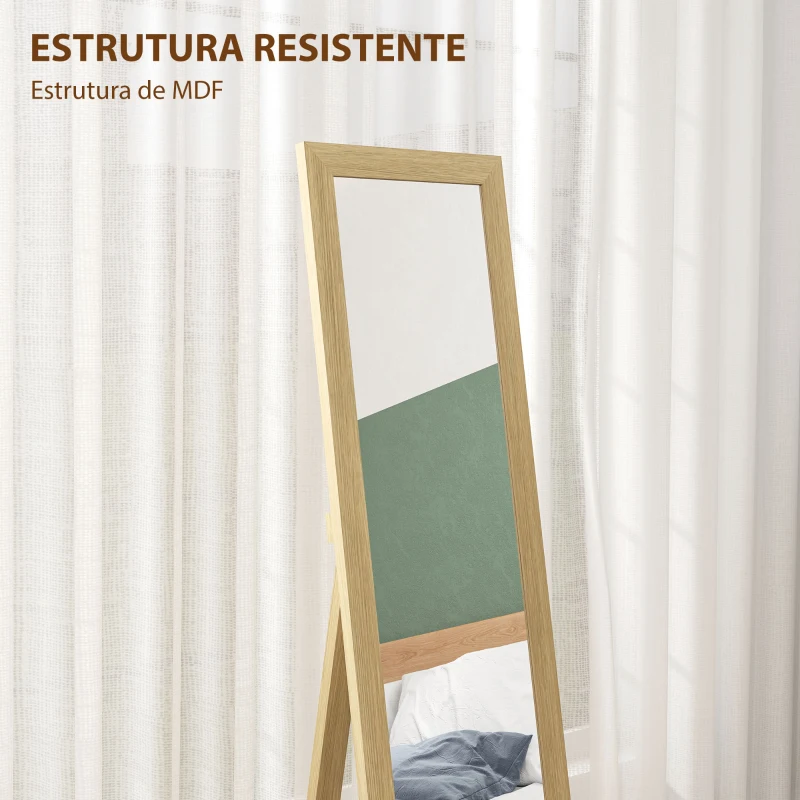 HOMCOM Espelho de Pé 157x37 cm Espelho de Corpo Inteiro com Suporte 3 Formas de Uso Independente Montagem na Parede e Apoiado Carvalho
