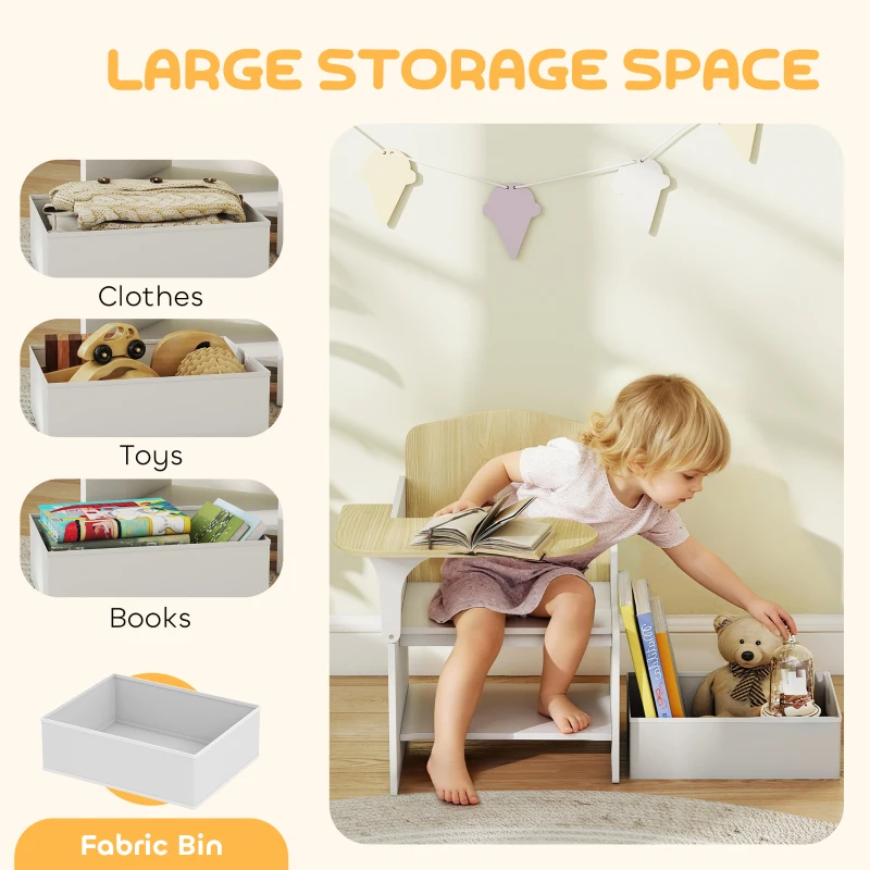AIYAPLAY Kids Table and Chair Set, Children Desk and Chair with Storage Bins for Playing, Reading, Painting, for Ages 3-5, White