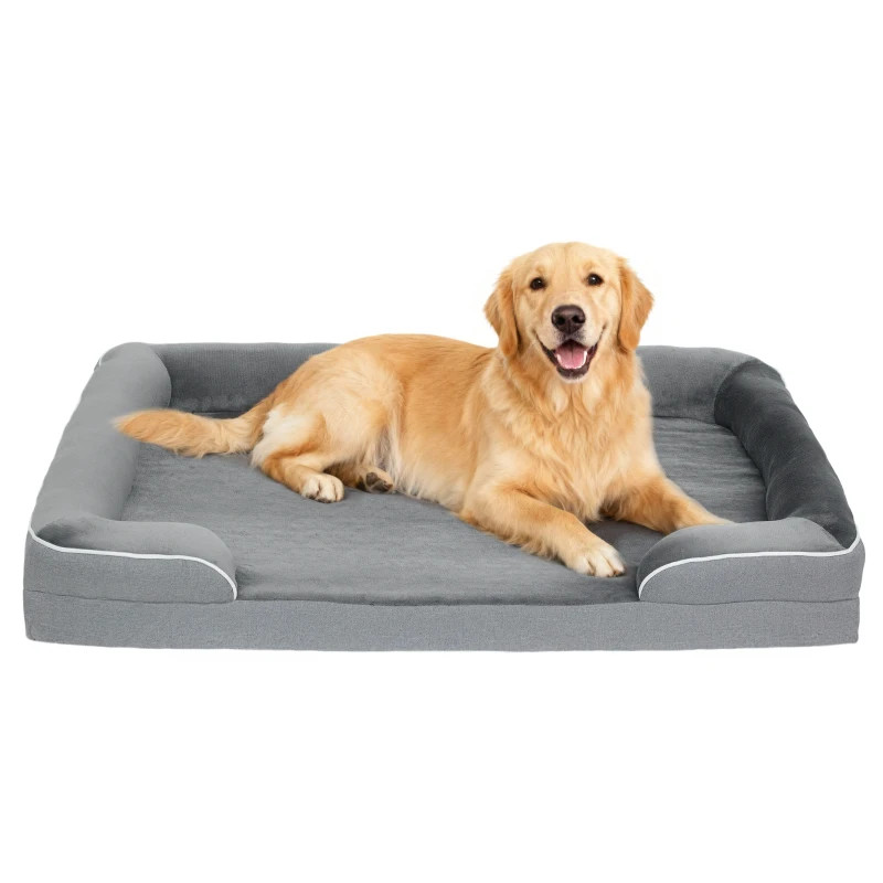 PawHut Dog Sofa Bed, Washable Pet Bed with Removable Cover and Non-Slip Bottom for Small, Medium and Large Dogs, Grey