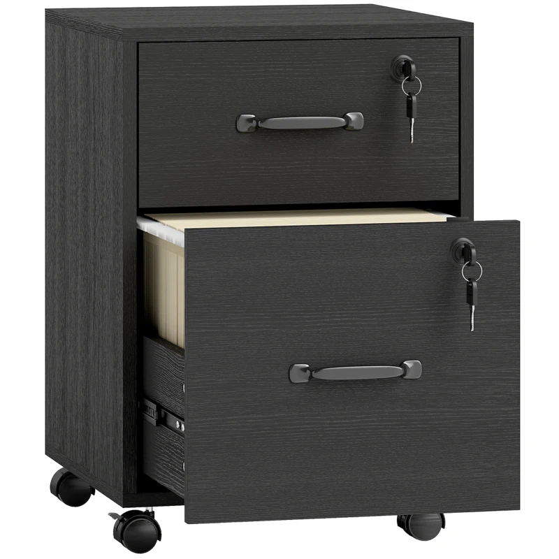 HOMCOM Rolling File Cabinet with 2 Drawers, Mobile Filing Cabinet with Hanging File Folder for Letter Sized Documents, Black