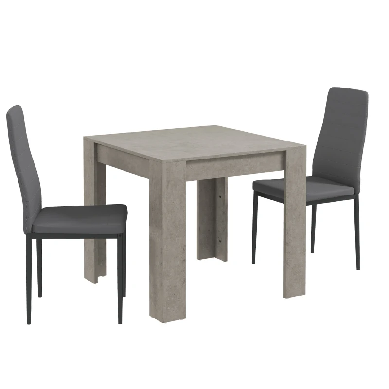 HOMCOM Set da Pranzo 3 Pezzi con Tavolo da Cucina 80x80x76 cm e 2 Sedie Moderne 41x50x97 cm, Grigio
