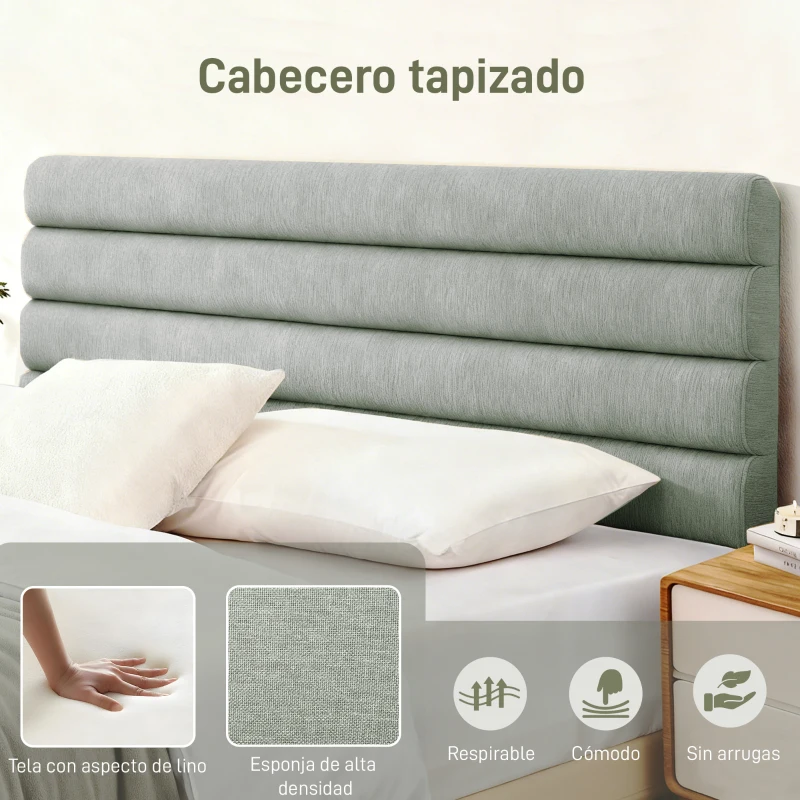 HOMCOM Cabecero de Cama 140 cm Tapizado en Lino Altura Ajustable de 3 Niveles 106/116/126 cm Montado a la Pared Gris