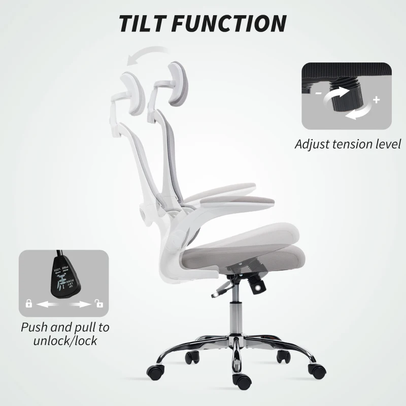 HOMCOM Mesh Back Office Chair, with Lumbar Support - Grey