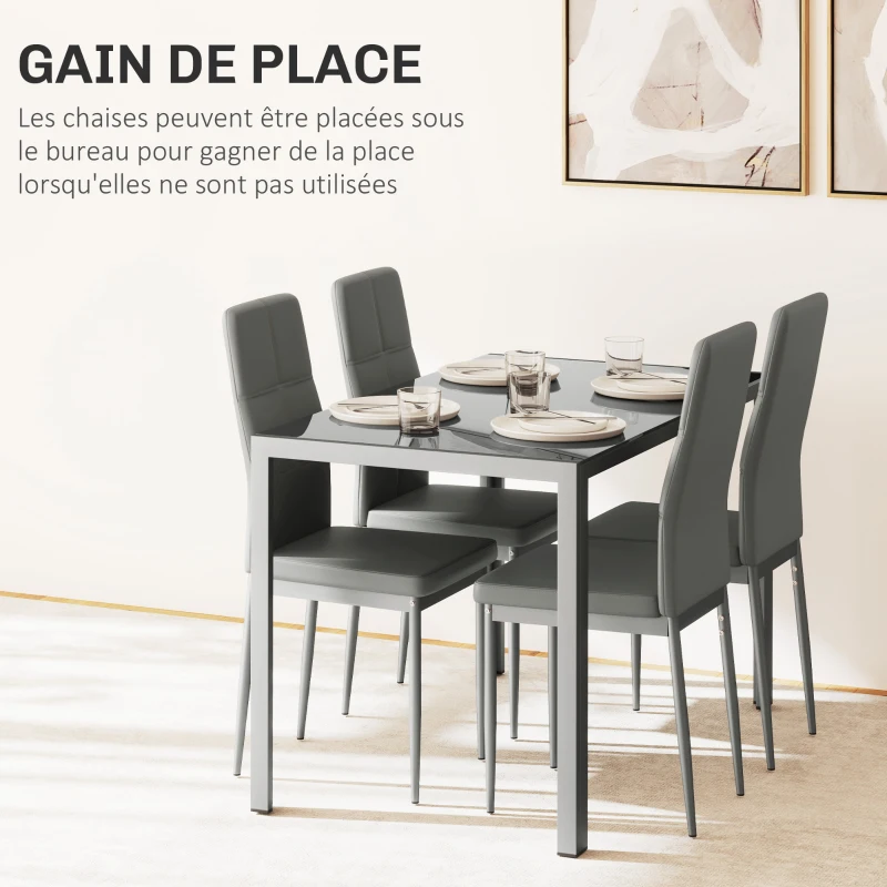HOMCOM Ensemble table à manger avec 4 chaises, table de cuisine avec chaises en cuir synthétique, 120 x 70 x 75 cm, gris