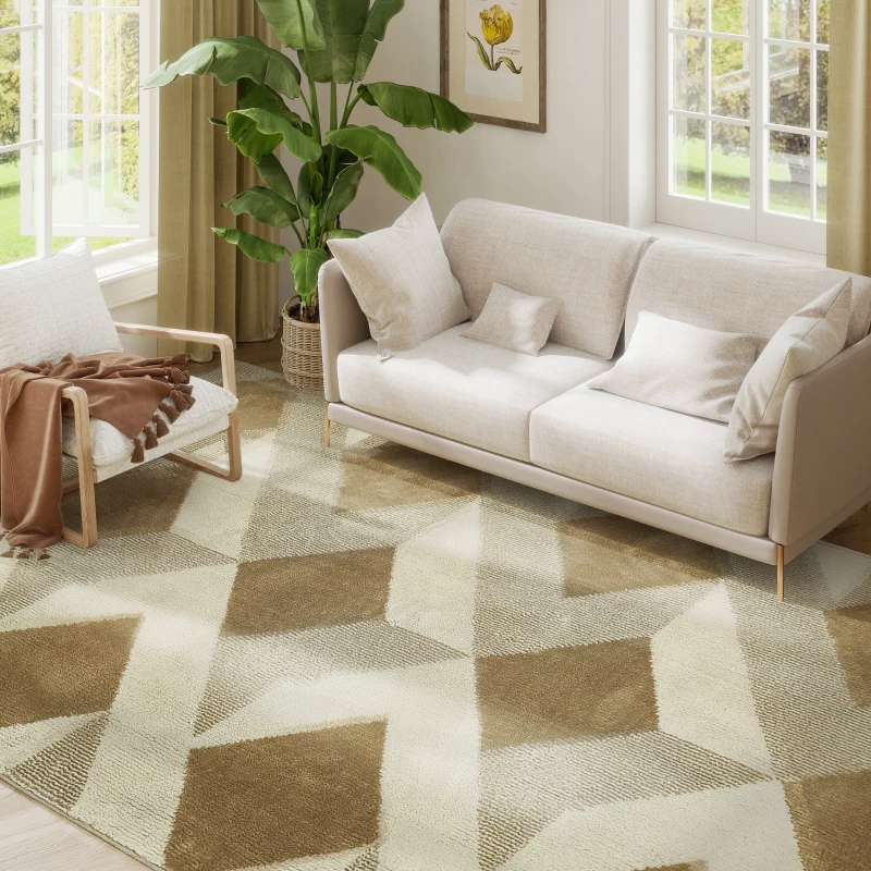 HOMCOM Tapis salon 230 x 160 cm poils courts lavable en machine hypoallergénique pour salon, chambre à coucher, bureau, jaune