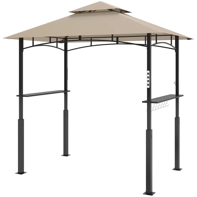 Outsunny Tenda para churrasqueira de dois níveis cobertura para jardim com luz LED 240 x 150 x 250 cm kaki