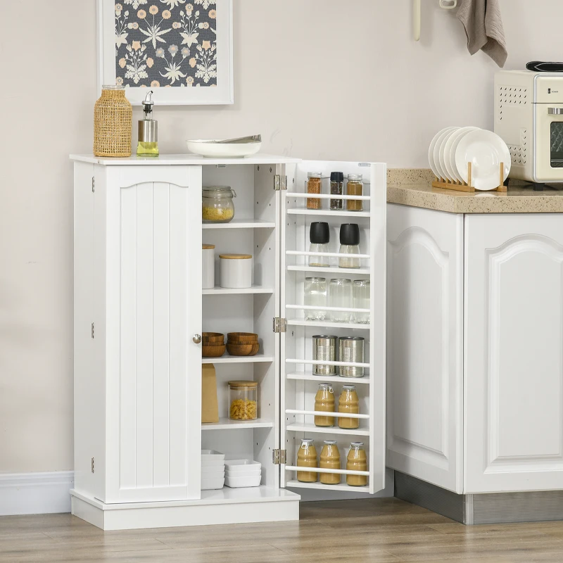 HOMCOM Armoire meuble de cuisine garde-manger 2 portes avec 5 étagères et 12 porte-épices - 60 x 30 x 104 cm - blanc