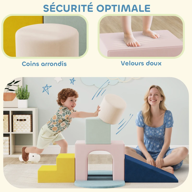 AIYAPLAY Parcours motricité bébé jouet d'escalade modulable 8 pièces housse lavable en velours 51 x 40 x 40 cm multicolore