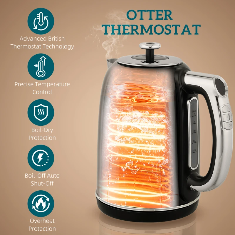 HOMCOM Polished Retro 40-100°C Kettle and Toaster Set - Black