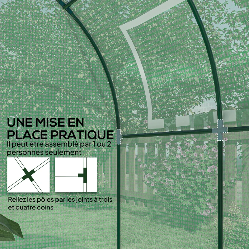 Outsunny Serre tunnel de jardin 3,24m², serre de jardin tunnel porte et fenêtre enroulables, bâche PE, 180 x 180 x 200 cm, verte