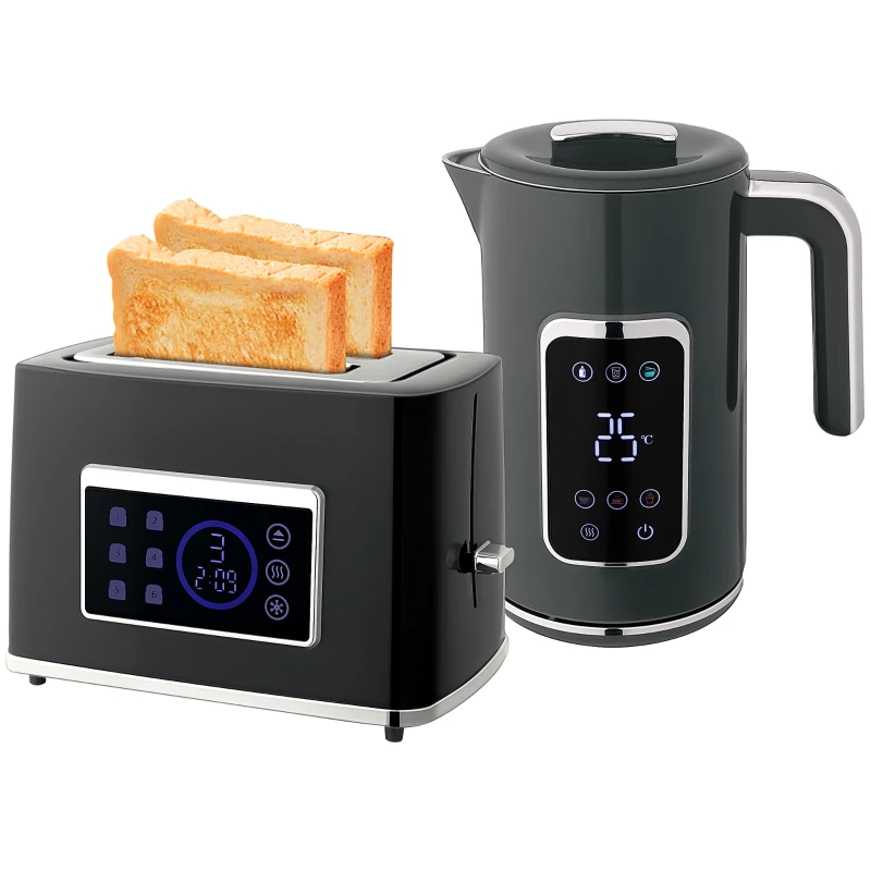 HOMCOM Touch Screen Kettle and Toaster Set - Grey