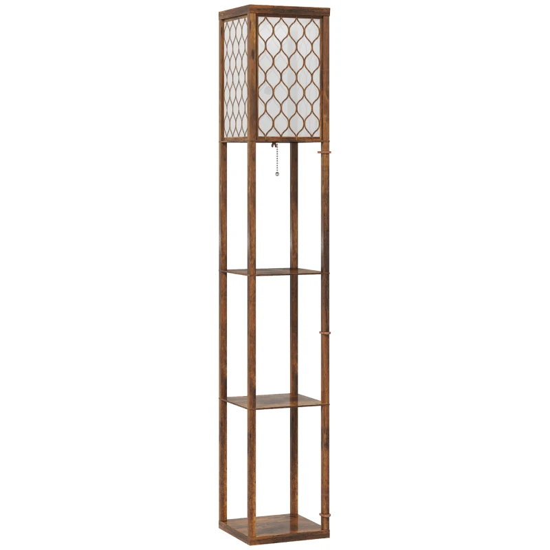 HOMCOM Three-Shelf Standing Lamp - Rustic Brown/White