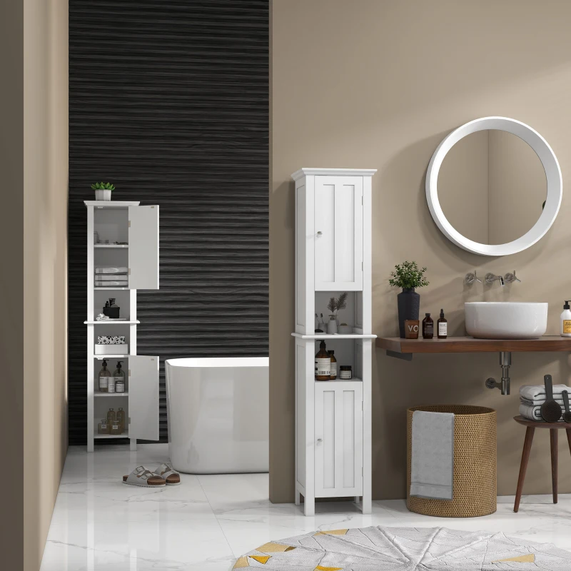 kleankin Meuble colonne de salle de bain armoire haute design moderne 4 placards avec porte 35 x 30 x 158,5 cm blanc