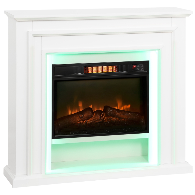 HOMCOM Electric Fireplace with Surround, LED Lights, 38" 1800W Inset Electric Fire and Mantel Reach up to 30 m² with Realistic Flame Effect & 3 Brightness, Remote & Timer for Living Room, White