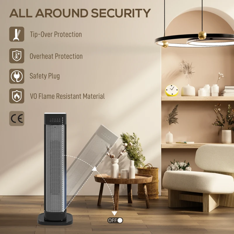 HOMCOM 2000W Ceramic Electric Heater with 3 Heat Settings, Timer - Black