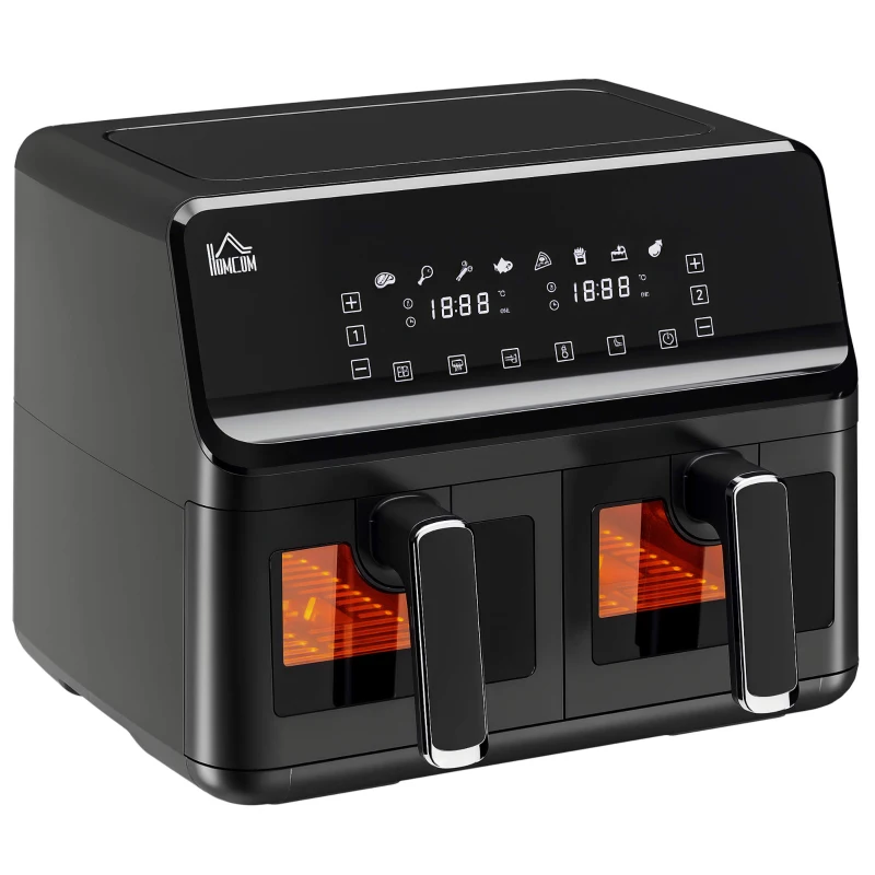 HOMCOM 8L Dual Basket Air Fryer, 8-in-1 Air Fryer Oven with Digital Display, Visible, Timer, Preheat for Oil Free Low Fat Cooking, 2500W, Sync Finish, Sliver