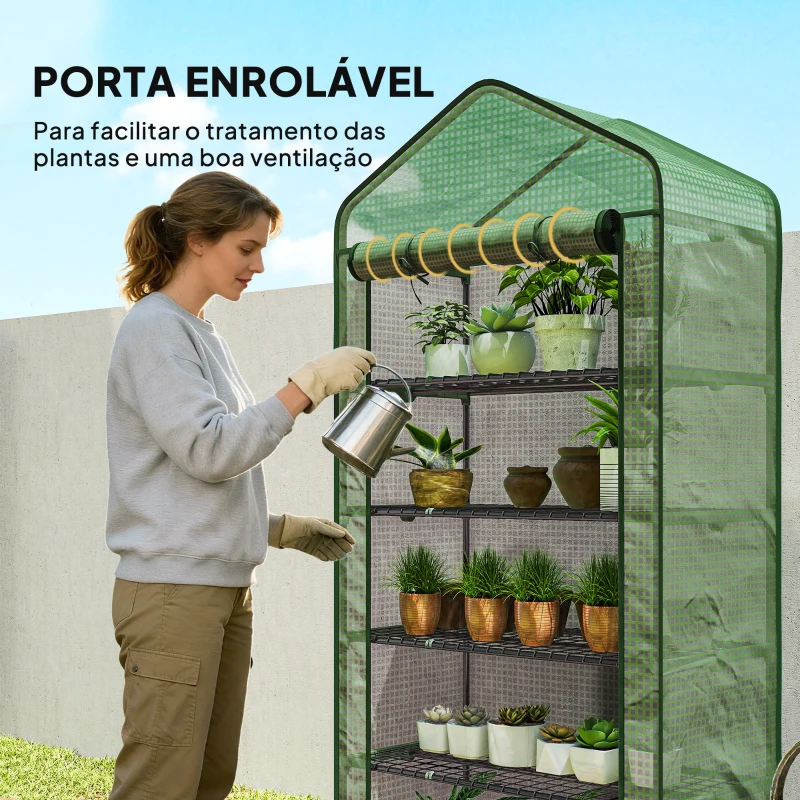 Outsunny Estufa de Jardim de 5 Prateleiras com 1 Porta com Fecho de Correr para Cultivo de Plantas em Terraço 90x49x193 cm Verde