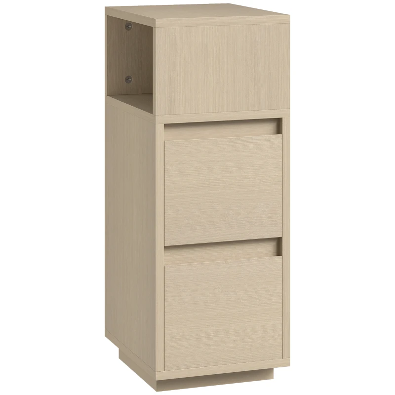 HOMCOM Slim Bedside Table, Narrow Bedside Cabinet with Open Shelf and 2 Drawers for Bedroom, Living Room, Natural Wood Finish